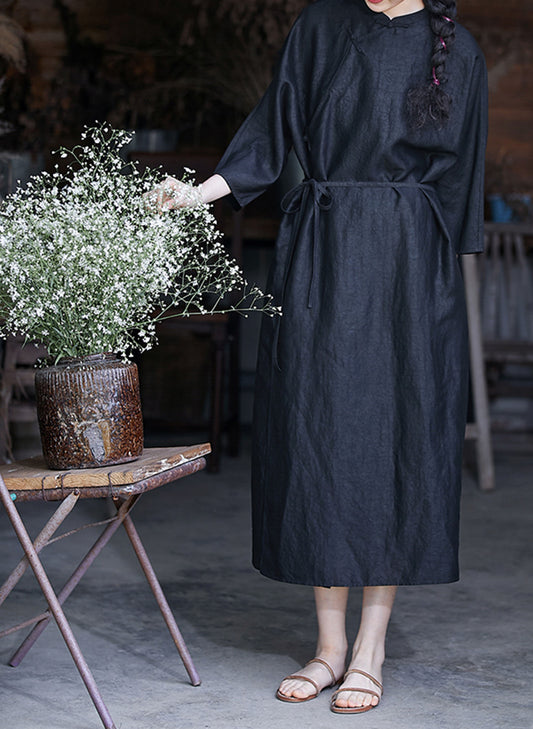 edoa Loose Fitting Cracked Mud Silk Qipao Dress 
