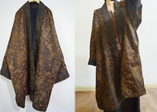 Plant Dyed Silk Wool Blend Jacquard  Coat co0164 A959