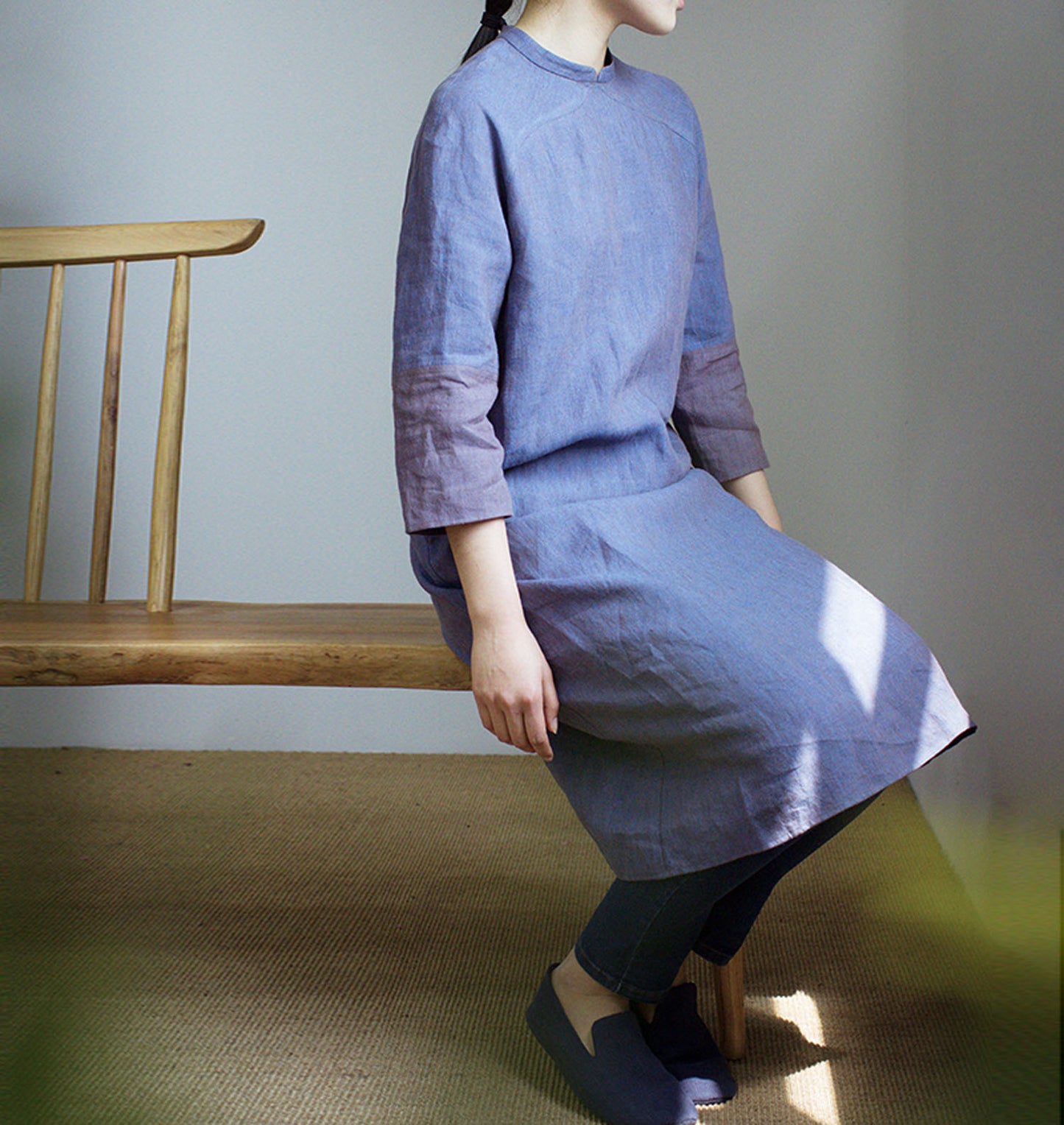 edoa Two Tone Yarn Dyed Linen Modified Qipao