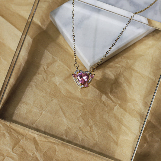 edoa Pink Sweetheart Pendant Crystal Necklace