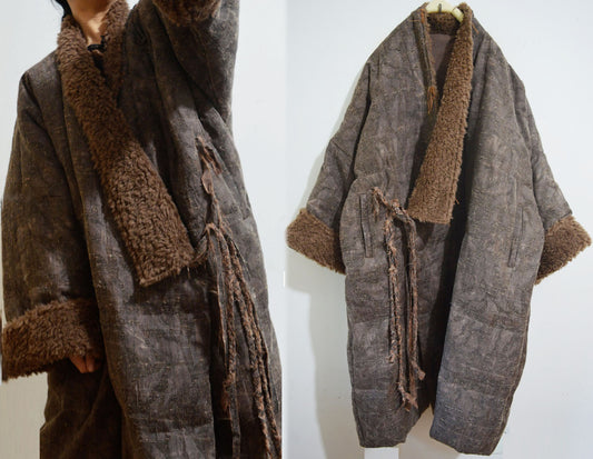 edoa Heavy Weight Mud Tussah Silk Jacquard Goose Down Coat