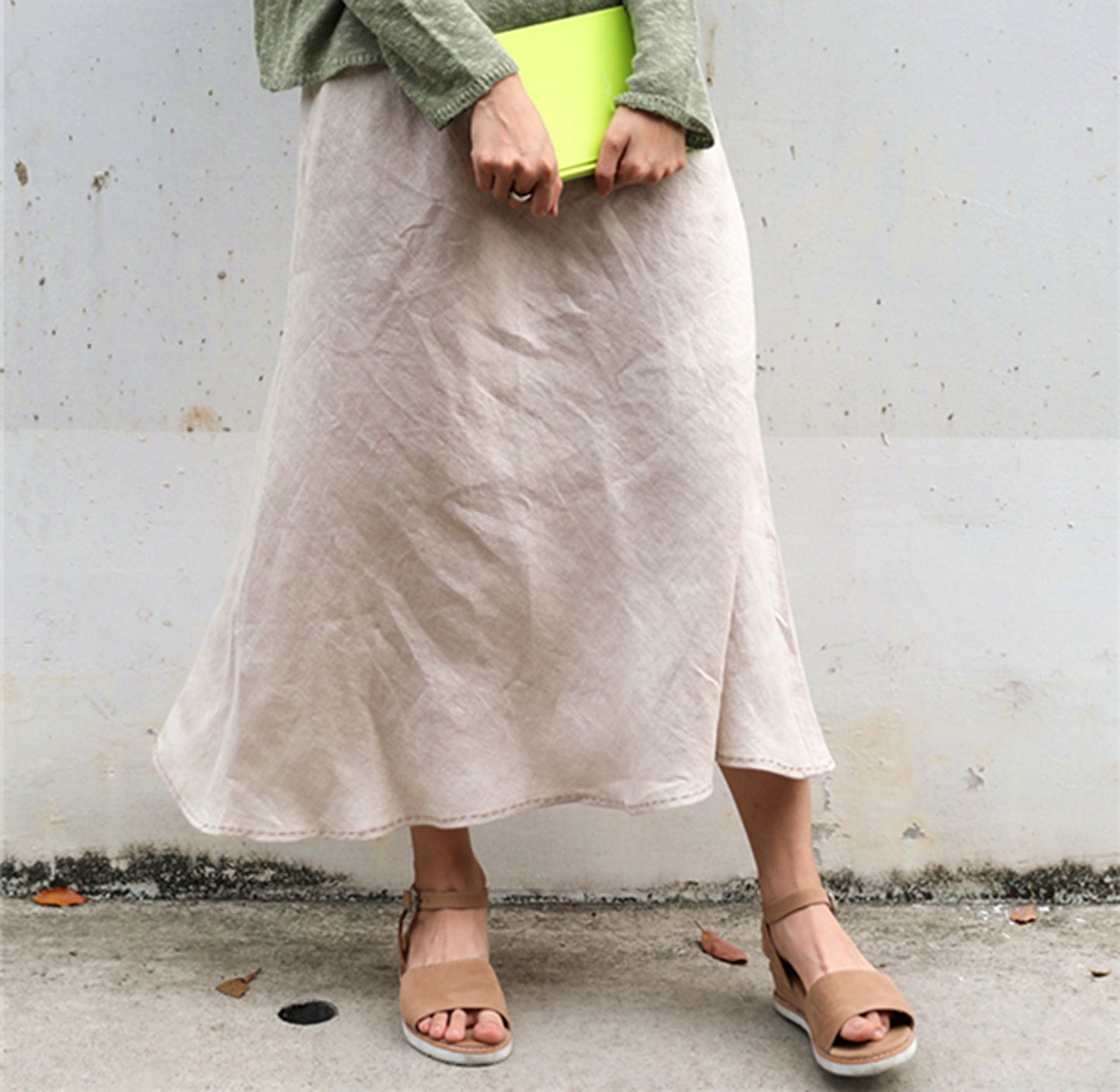 edoa Linen Bias Cut Midi Slip Skirt