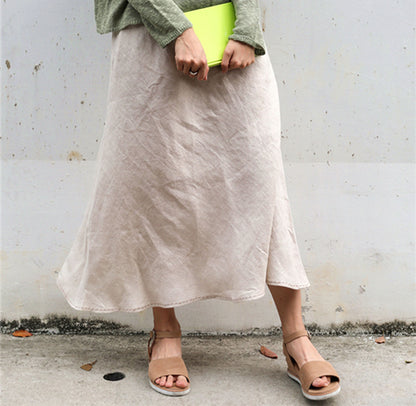 edoa Linen Bias Cut Midi Slip Skirt