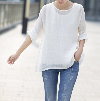 edoa White Linen Gauze Blouse