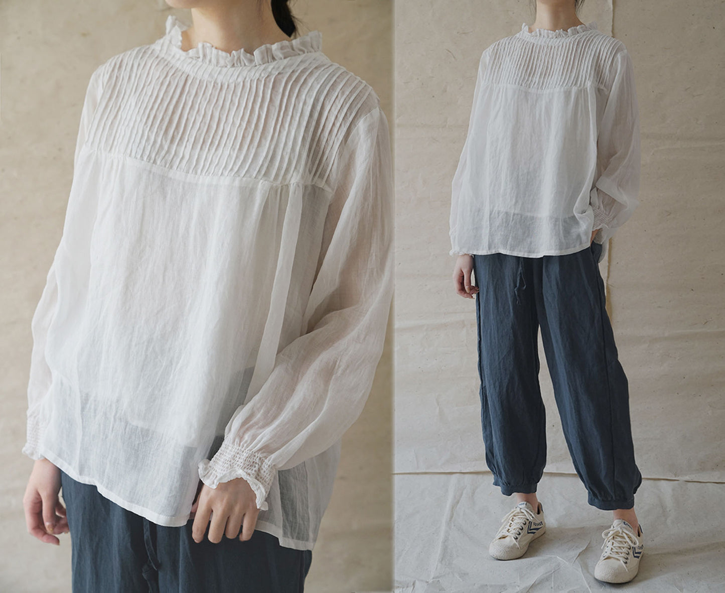 edoa Pintucked High Counted Ramie Blouse