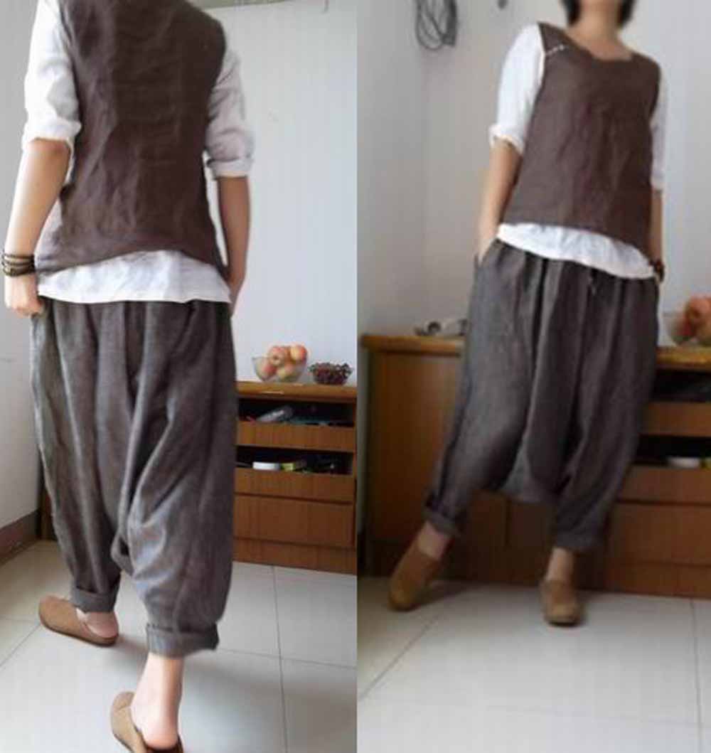 Loose yarn dyed linen harem pants