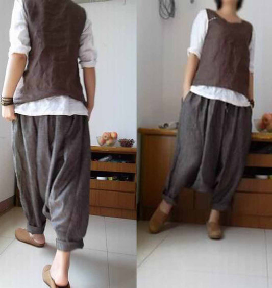 Loose yarn dyed linen harem pants