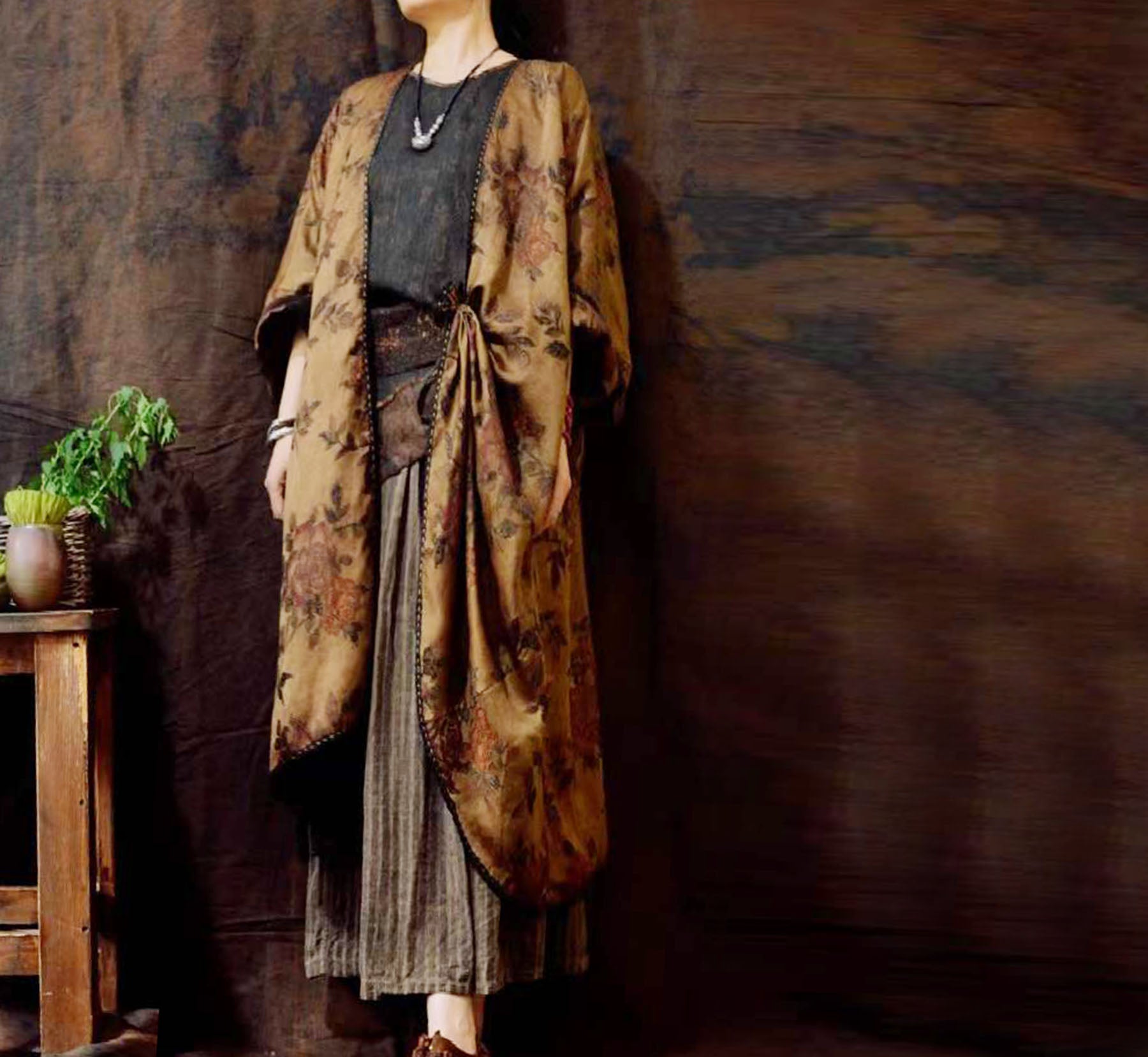 edoa Reversible Mud Silk Song Brocade Coat