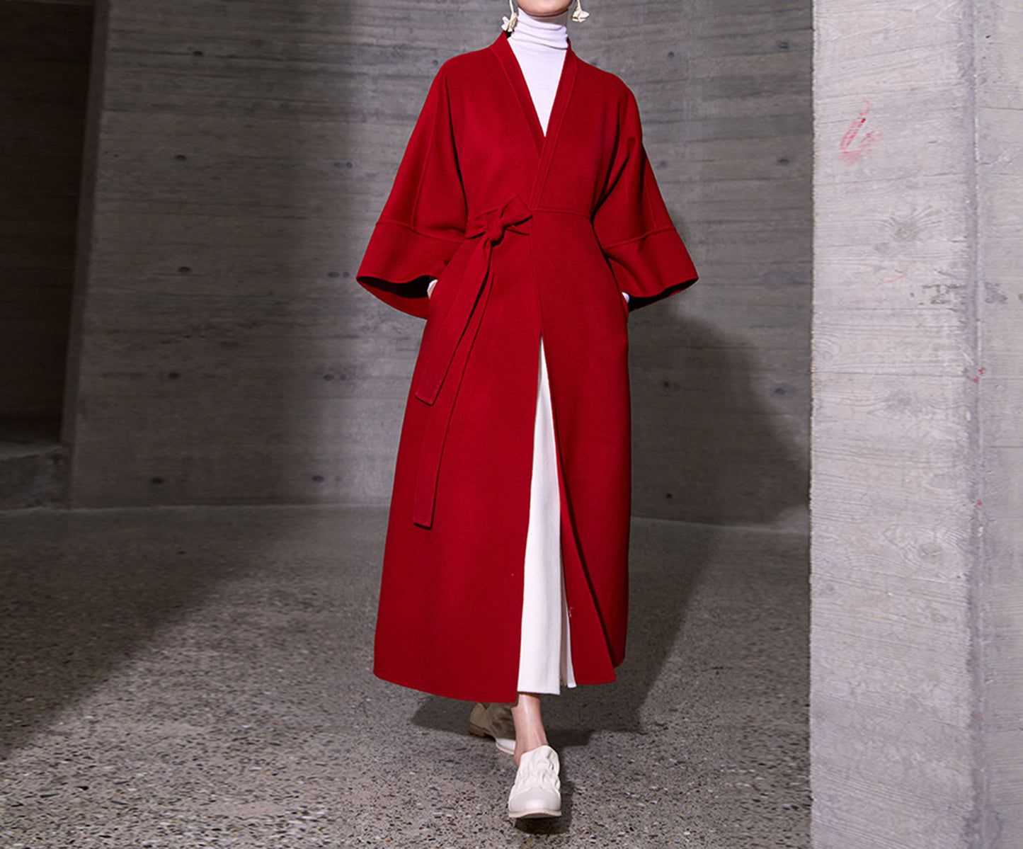 edoa Double Faced Wool Tie Coat 