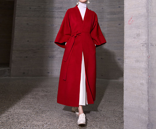edoa Double Faced Wool Tie Coat 