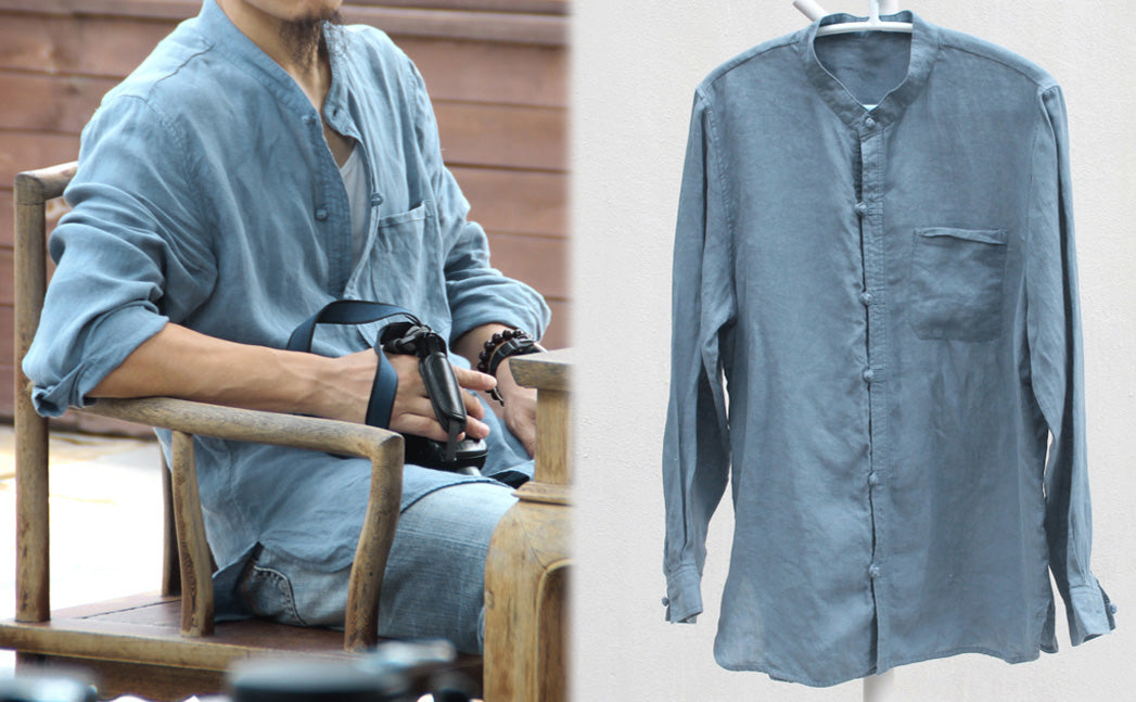 edoa stand collar linen shirt
