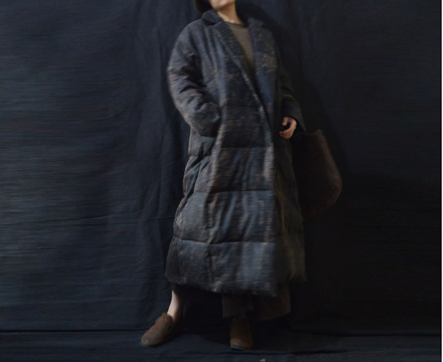 edoa Distressed Goose Down Long Coat