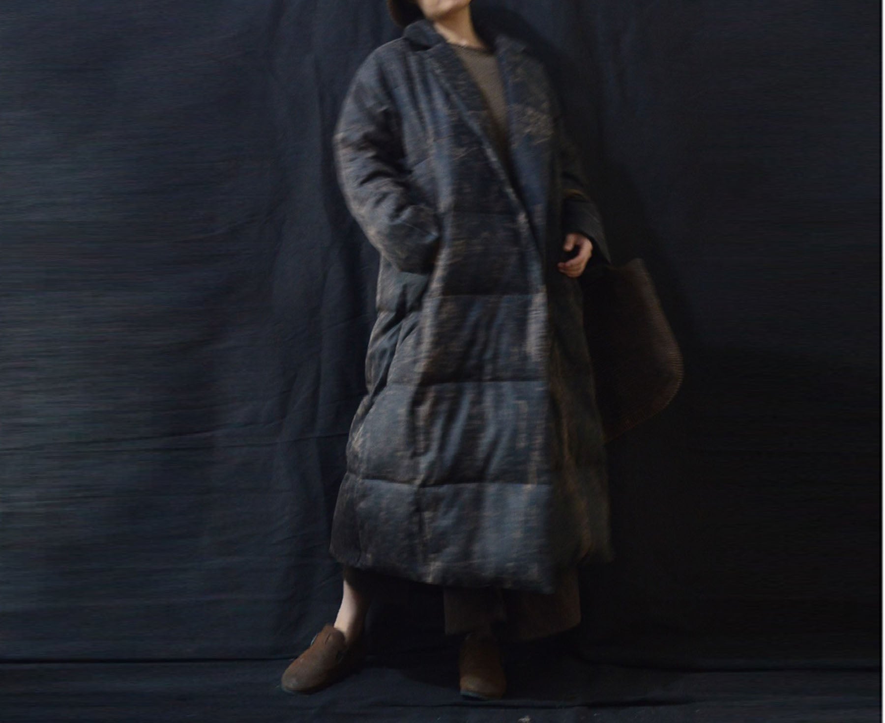edoa Distressed Goose Down Long Coat