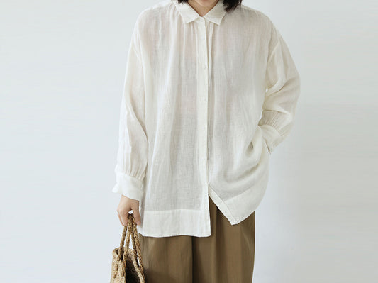 edoa Oversized Off White Washed Linen Shirt 
