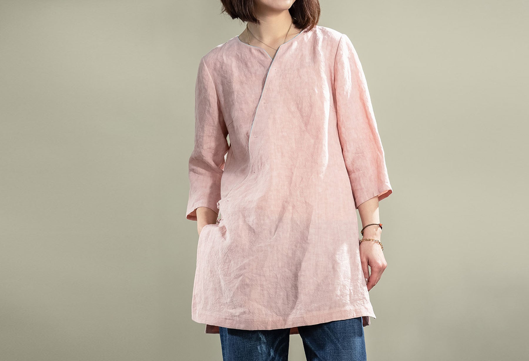 edoa Washed French Linen Qipao Top 