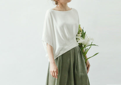 edoa Silk Crepe de Chine Pleated Crop Top