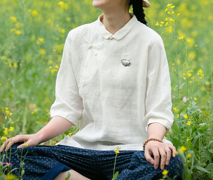 edoa Washed Linen Modified Qipao Top