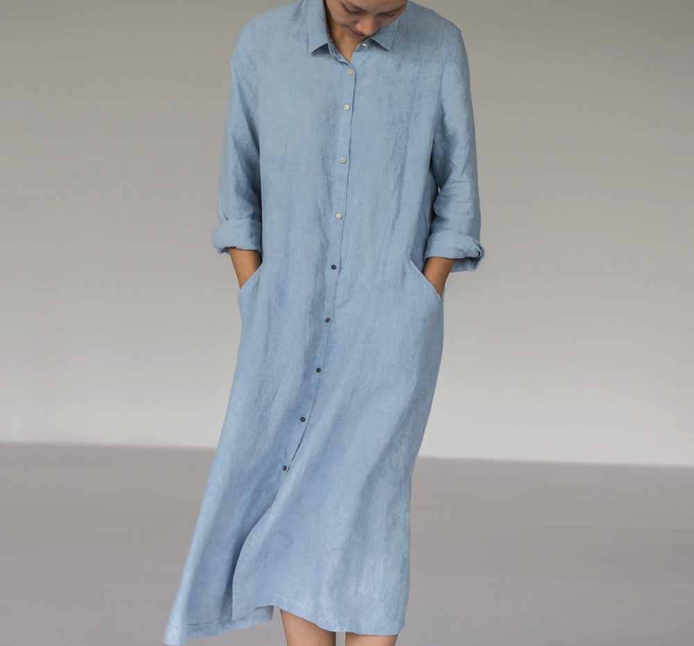 edoa Buttoned Linen Shirt Dress