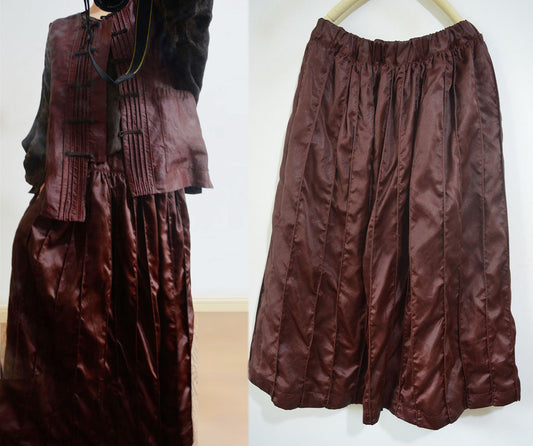 Pin Tucked Mud Silk A Line Skirt with Piping sk0059 X055