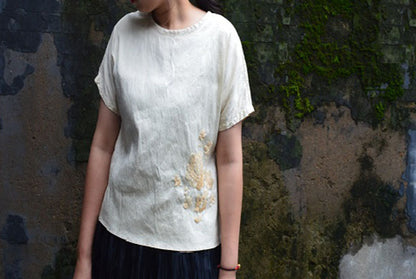 edoa Distressed Pure Dupioni Silk Blouse with Hand Embroidery