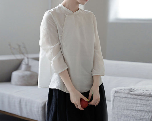 edoa White Thin Dupioni Silk Qipao