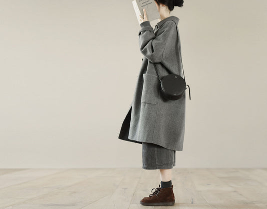 edoa Minimalist Loose Fitting Doubl Face Wool Coat