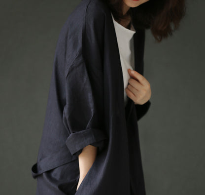 edoa Linen Kimono Wrap with Pockets
