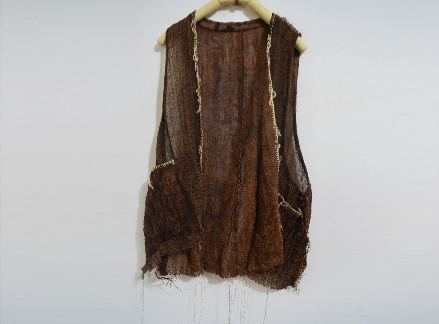 Loose Fitting Plant Dyed Hand Woven Linen Vest to0026 A857