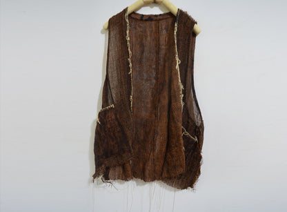 Loose Fitting Plant Dyed Hand Woven Linen Vest to0026 A857
