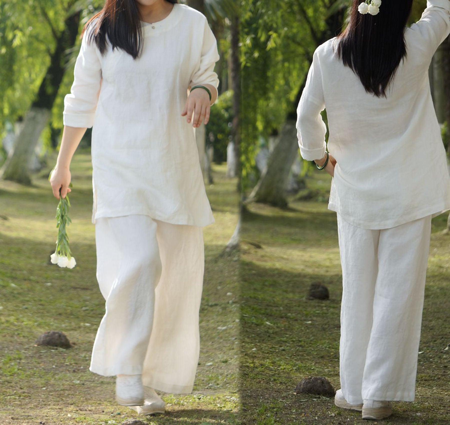 edoa Washed Linen Wide Leg Pants