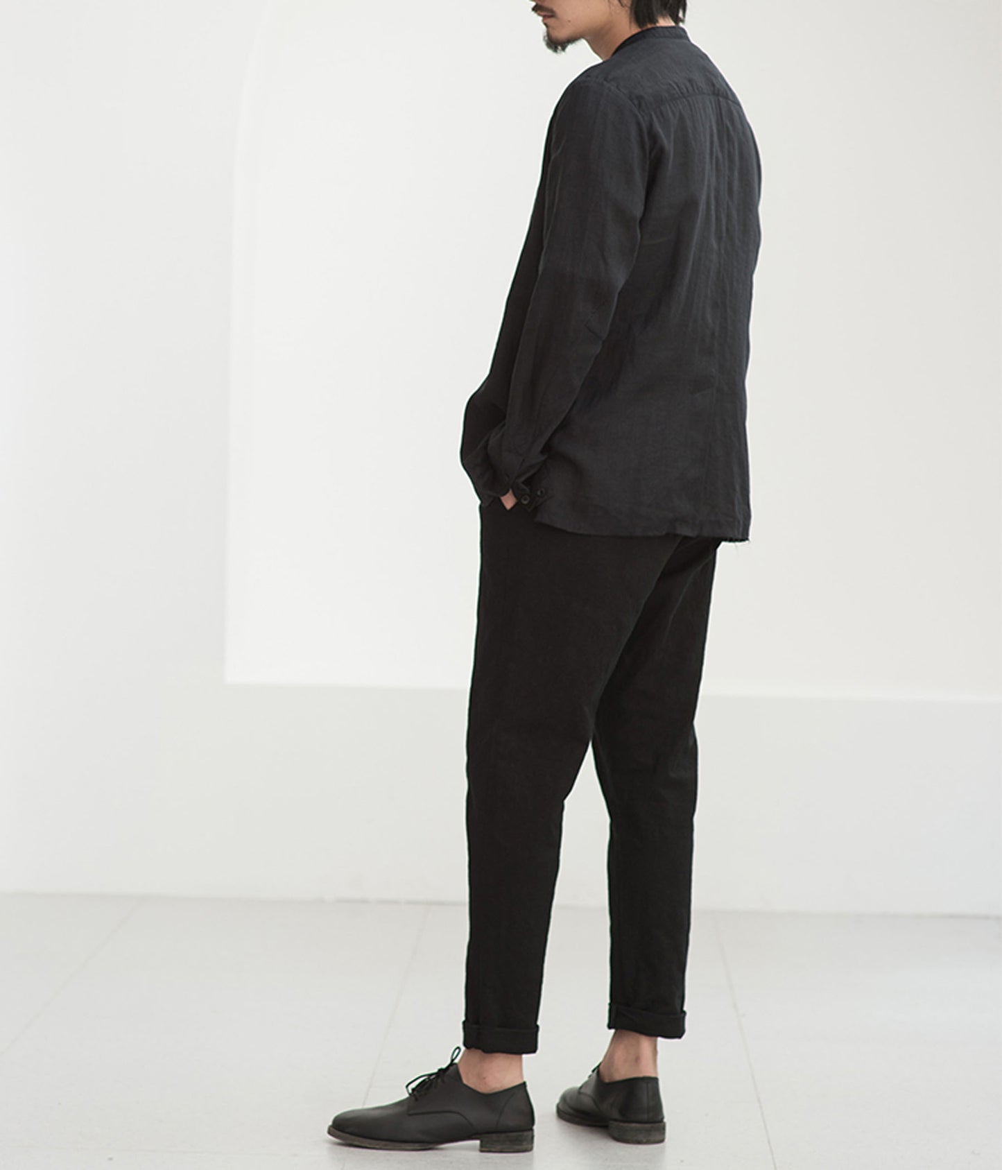 edoa Black High Counted Thin Ramie Shrit