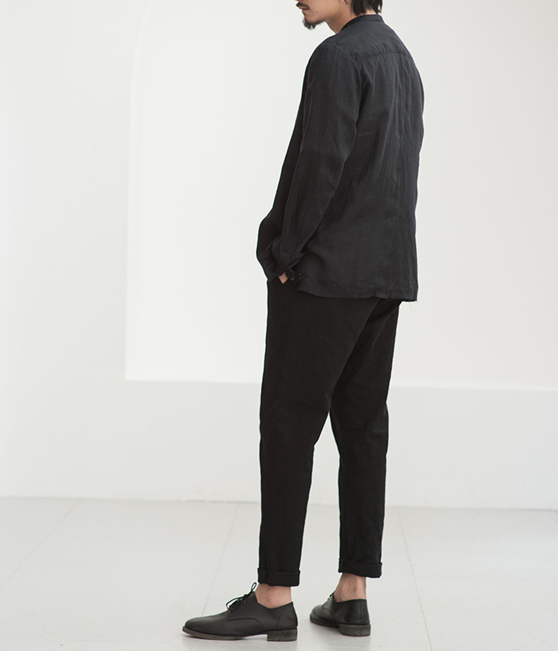 edoa Black High Counted Thin Ramie Shrit