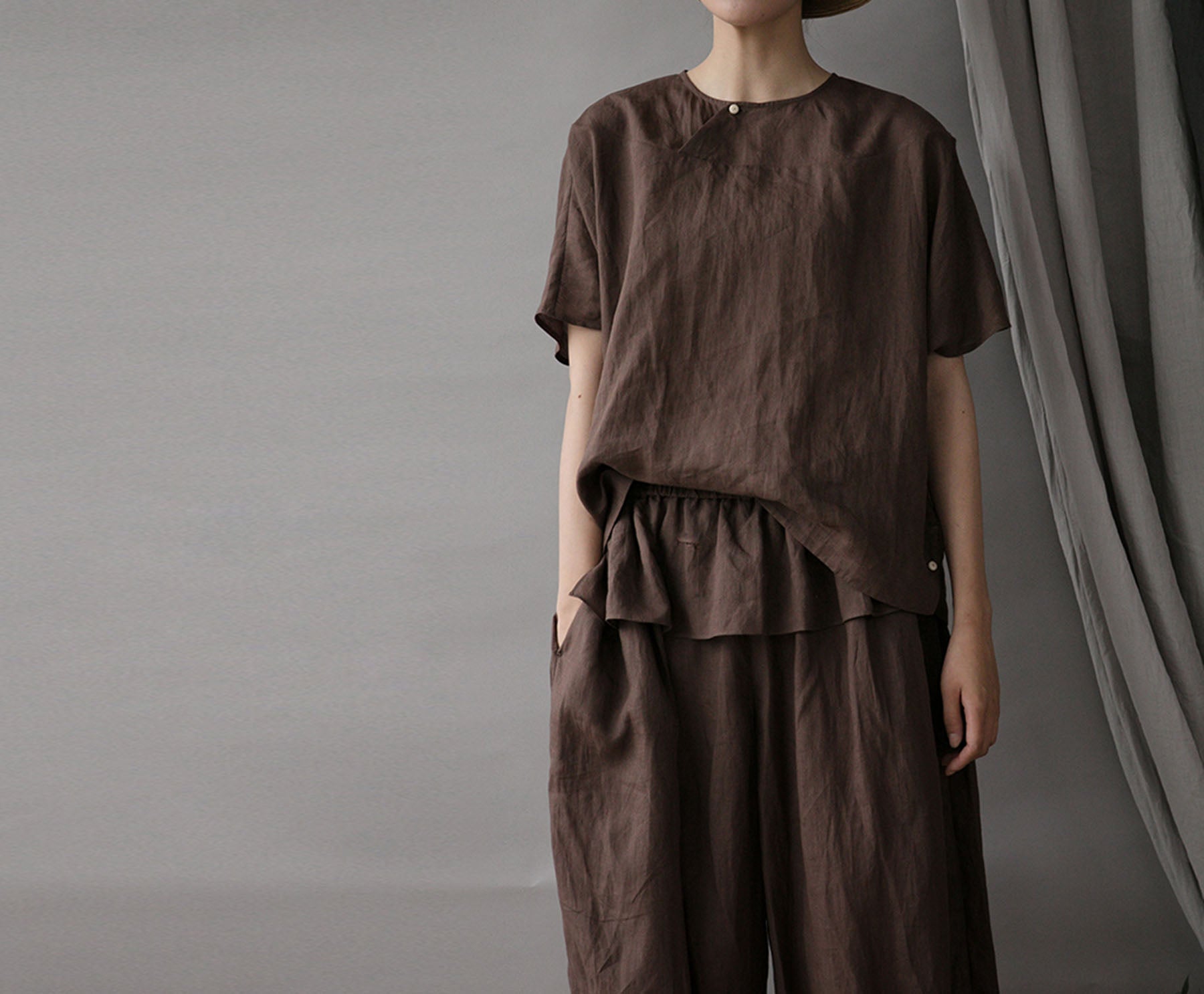 edoa Minimalist Thin Ramie Blouse 