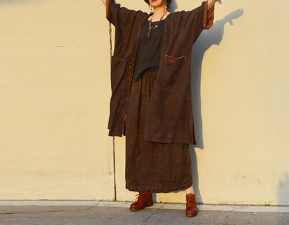 edoa Reversible Mud Tussah Silk Dust Coat