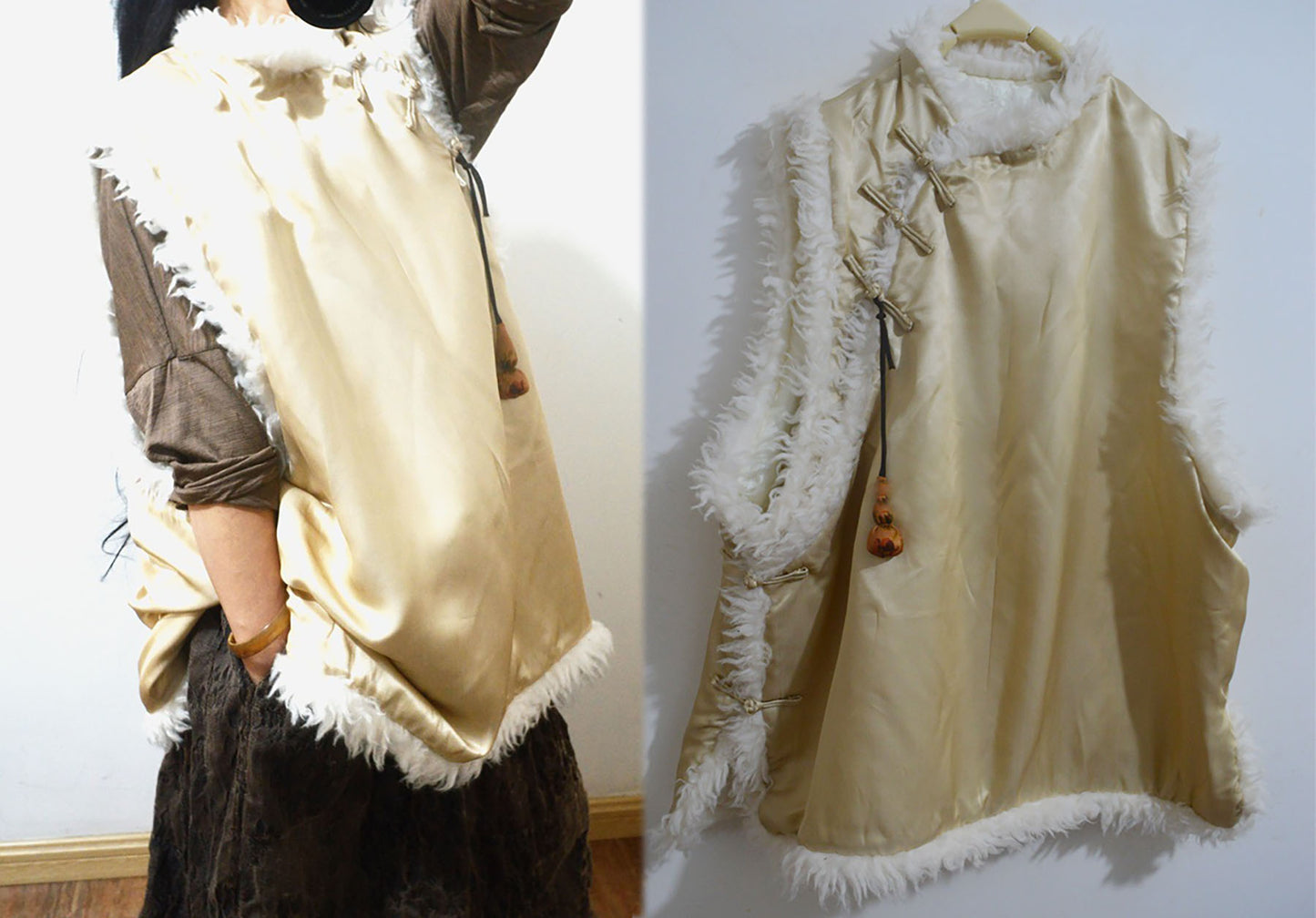 edoa Heavy Weight Silk Satin Modified Chinese Vest