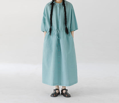 edoa Super Loose Light Blue Linen Shirtdress