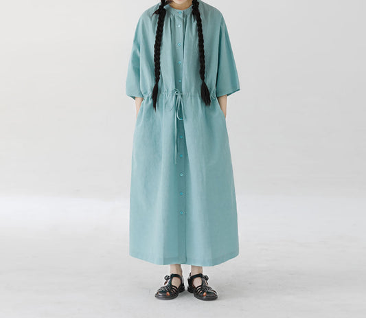 edoa Super Loose Light Blue Linen Shirtdress