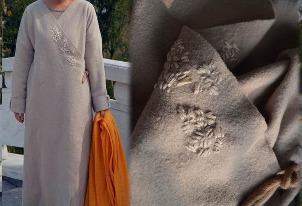 edoa Felted Wool Coat with Hand Embroidery 