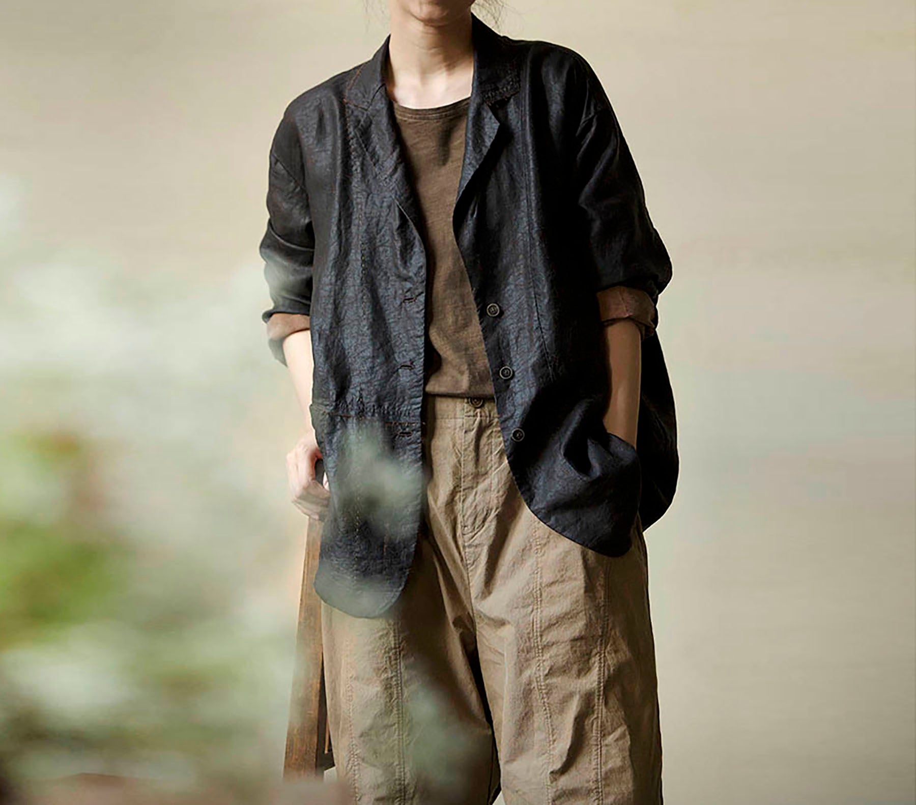 edoa Cracked Mud Silk Blazer 