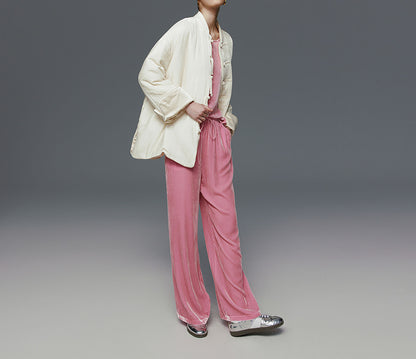 edoa Silk Velvet Quilted Crop Jacket