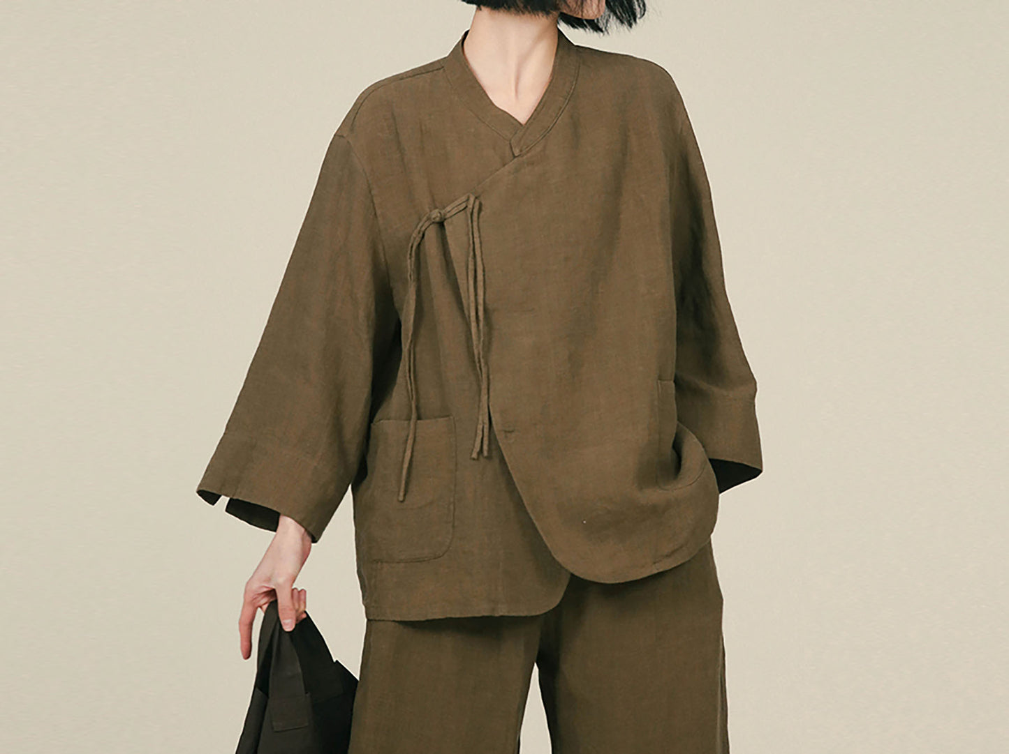 edoa Linen Chinese Cheongsam Collar Shirt 