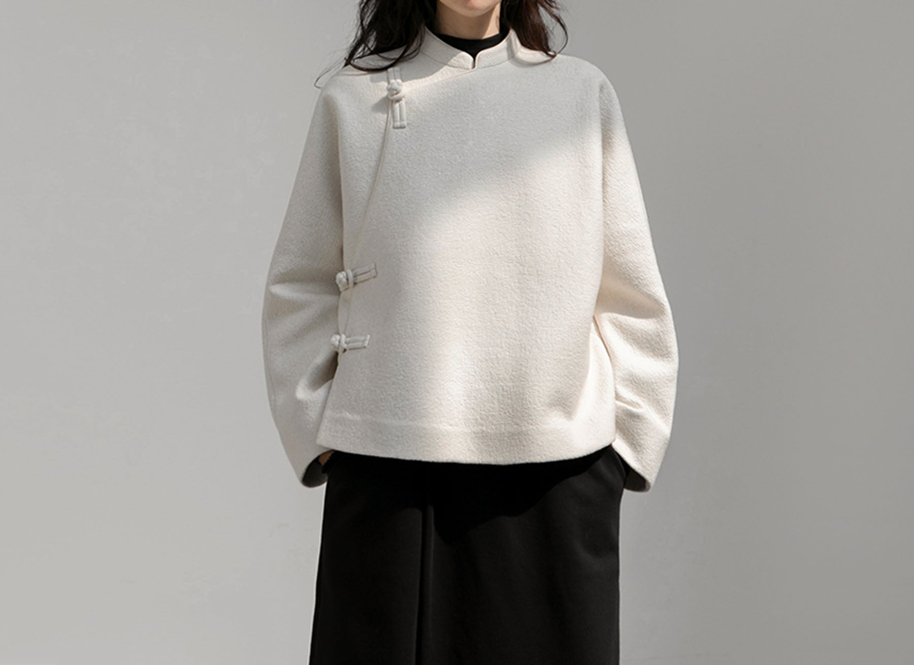 edoa Boiled Wool Short Chinese Coat 