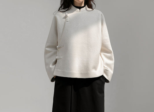 edoa Boiled Wool Short Chinese Coat 