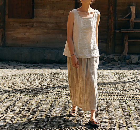 edoa Flax Linen PIntucked Skirt 