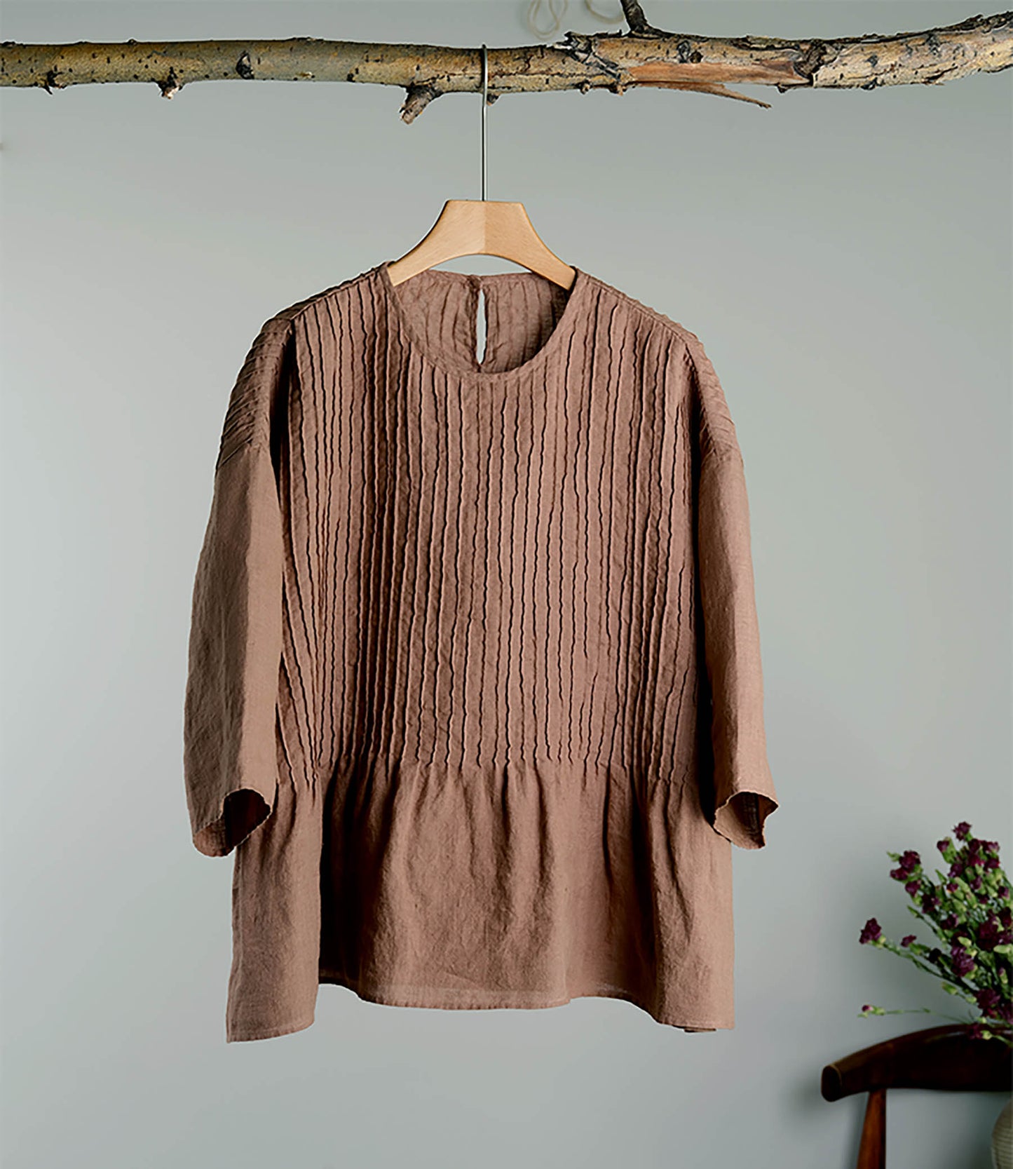 EDOA Hand Pintucked Flax Linen Blouse 