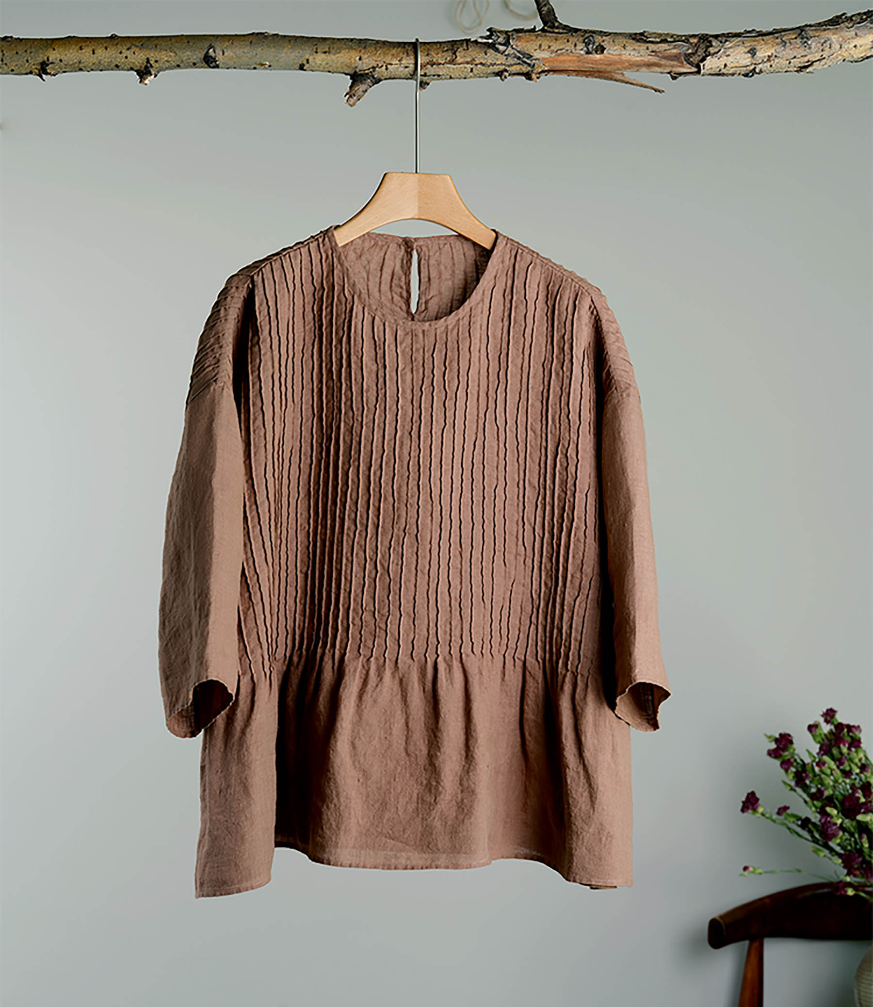 EDOA Hand Pintucked Flax Linen Blouse 