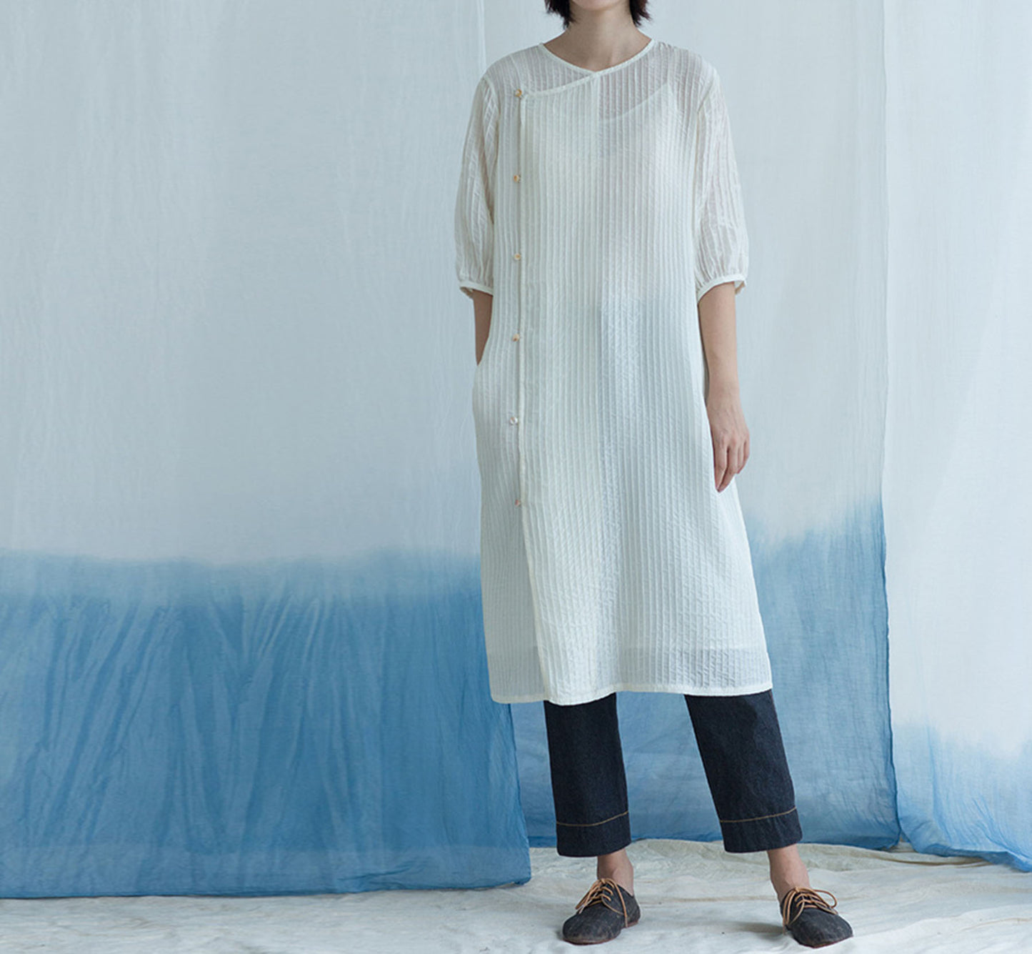 edoa Mulberry Silk Pintucked Tunic
