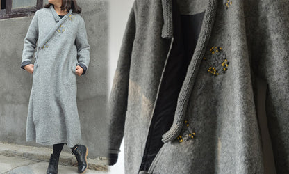 Gray Knit Felt Wool Coat co0208 438