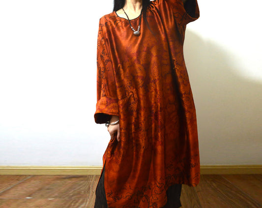 edoa Oversized Printed Mud Silk Charmeuse Kaftan Dress
