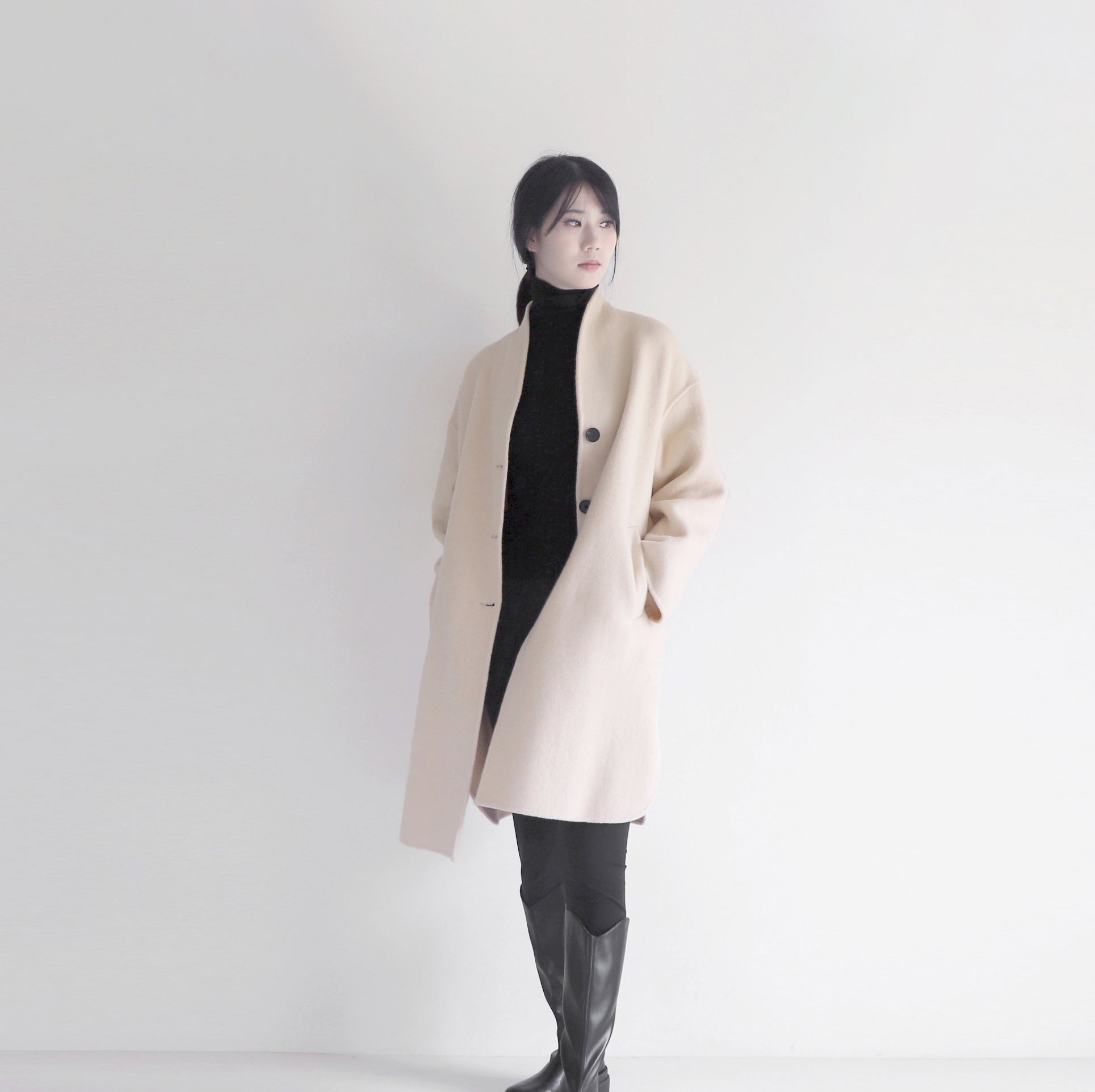 edoa white double faced wool coat